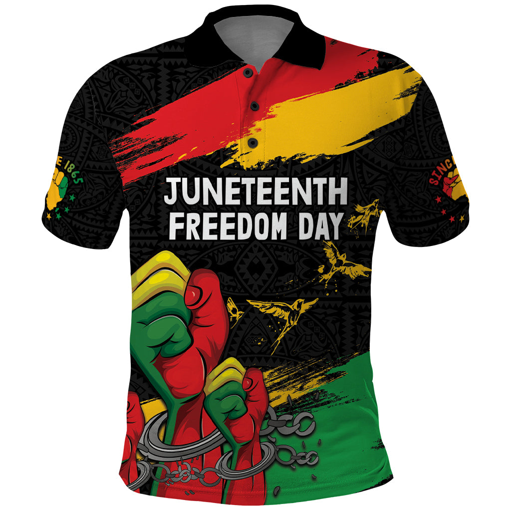 Personalized Juneteenth Freedom Day Polo Shirt Raised Fist Black Power and Africa Pattern - Wonder Print Shop
