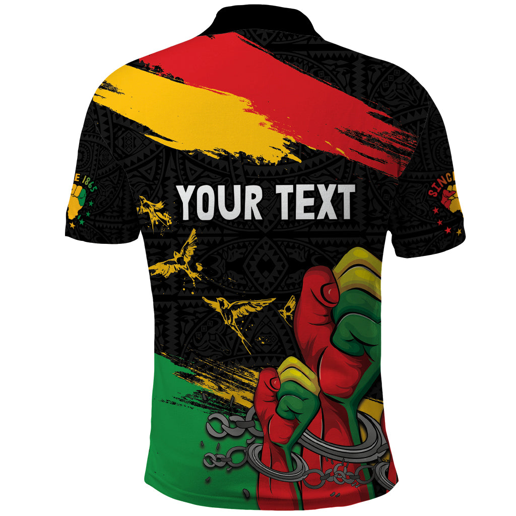 Personalized Juneteenth Freedom Day Polo Shirt Raised Fist Black Power and Africa Pattern - Wonder Print Shop