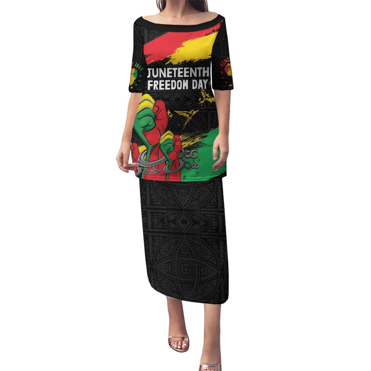 Personalized Juneteenth Freedom Day Puletasi Raised Fist Black Power and Africa Pattern - Wonder Print Shop
