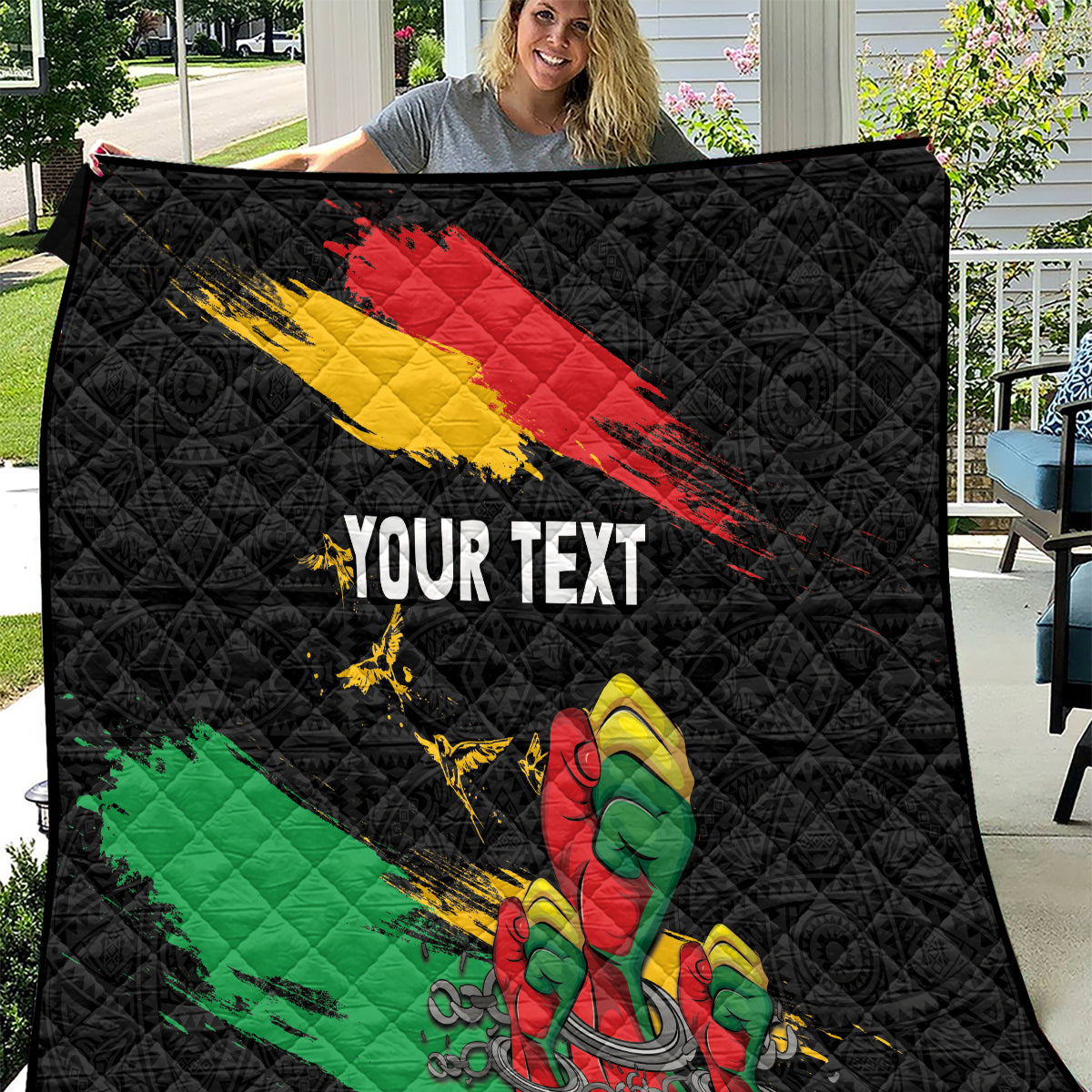 Personalized Juneteenth Freedom Day Quilt Raised Fist Black Power and Africa Pattern