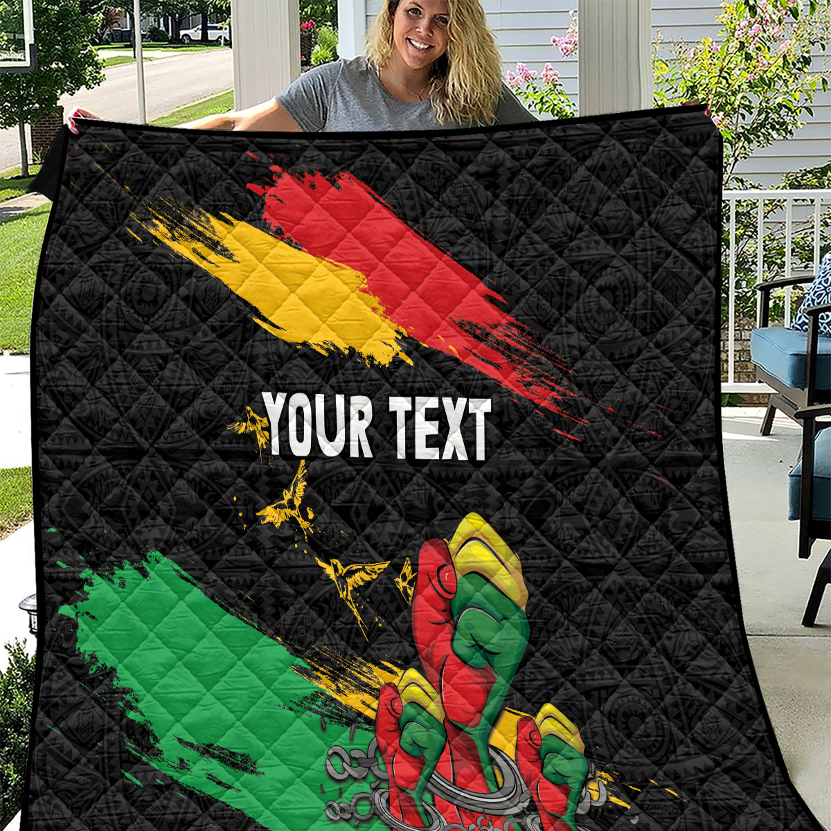 Personalized Juneteenth Freedom Day Quilt Raised Fist Black Power and Africa Pattern - Wonder Print Shop