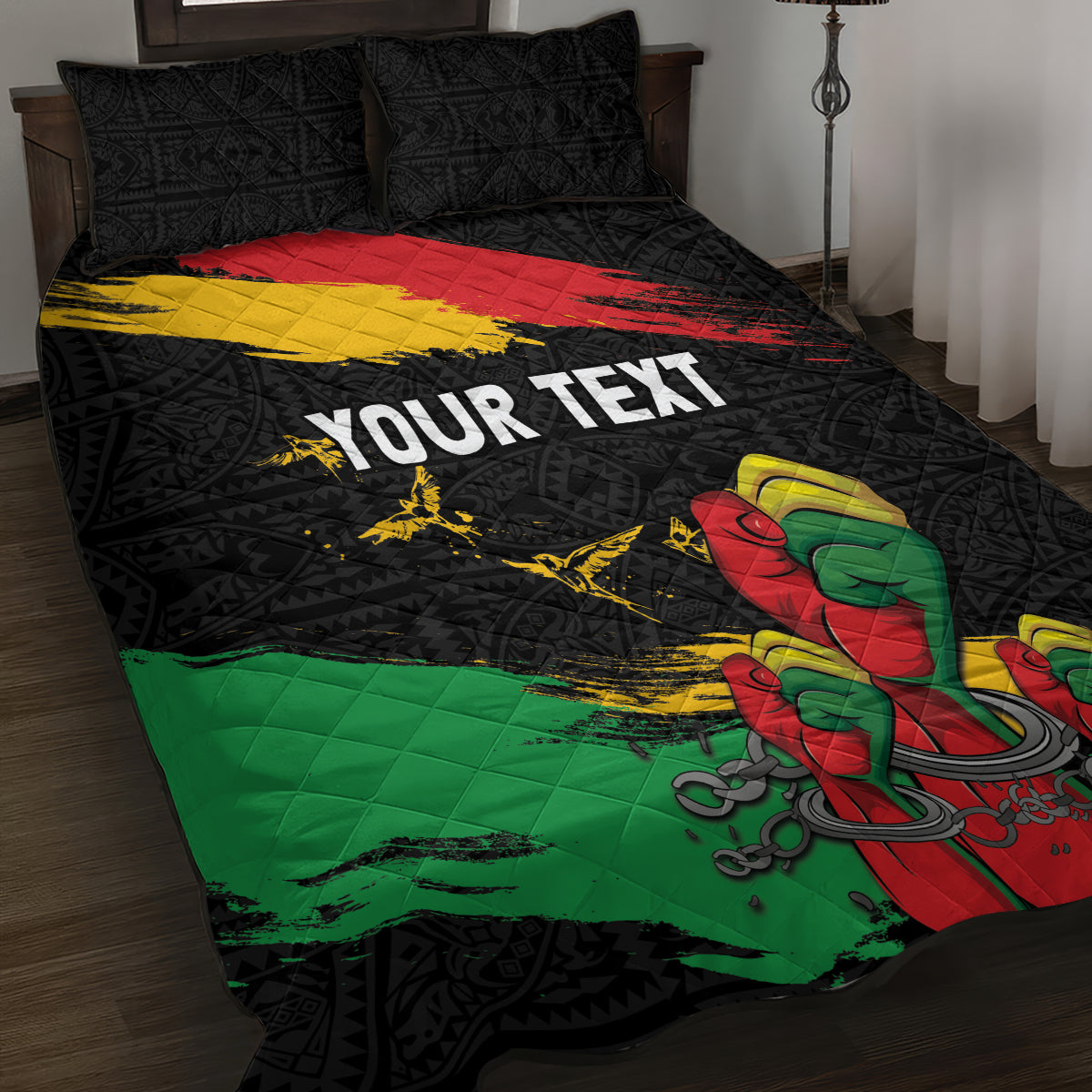 Personalized Juneteenth Freedom Day Quilt Bed Set Raised Fist Black Power and Africa Pattern