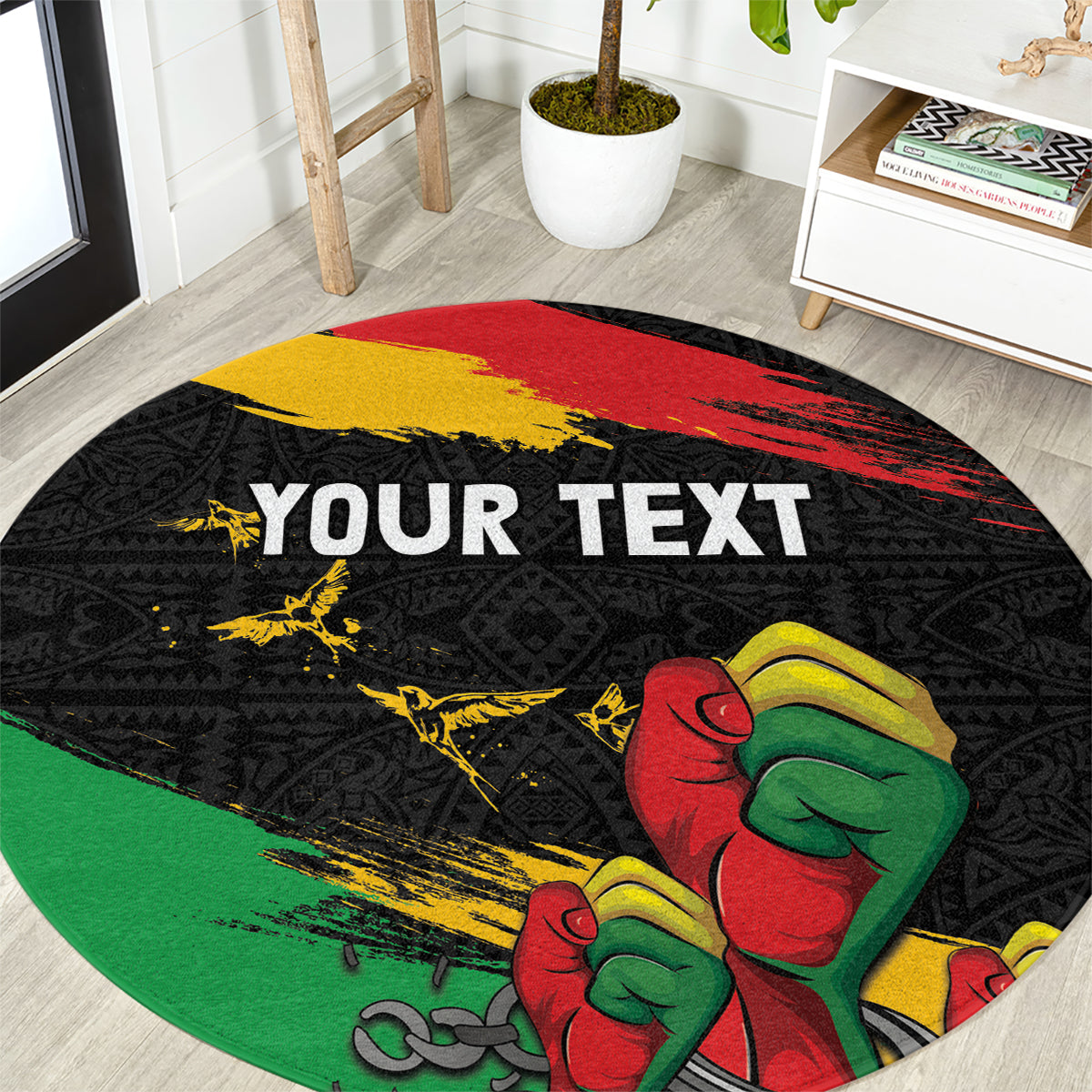 Personalized Juneteenth Freedom Day Round Carpet Raised Fist Black Power and Africa Pattern