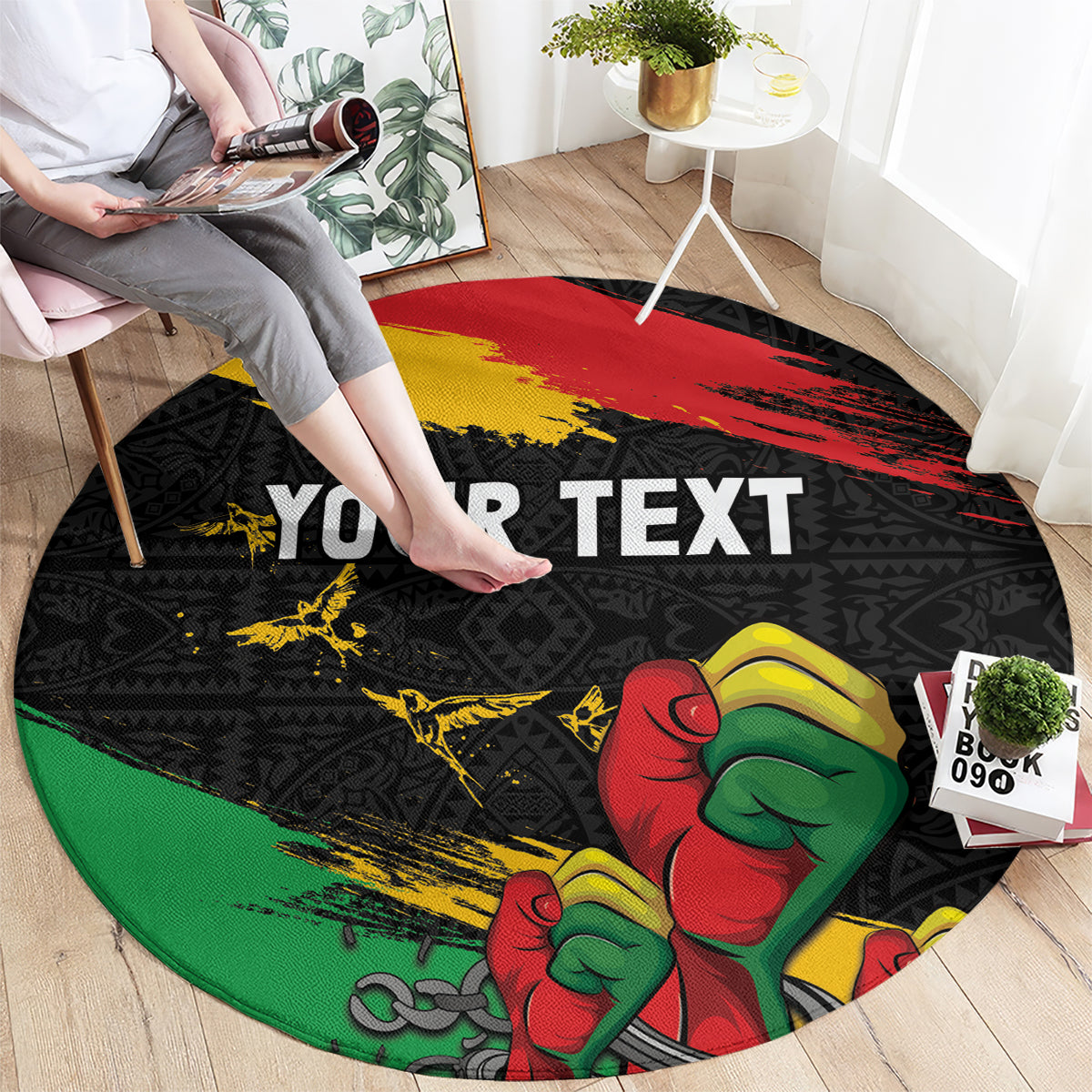 Personalized Juneteenth Freedom Day Round Carpet Raised Fist Black Power and Africa Pattern