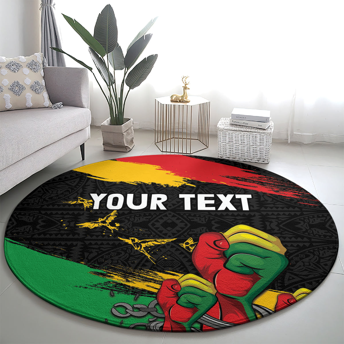 Personalized Juneteenth Freedom Day Round Carpet Raised Fist Black Power and Africa Pattern