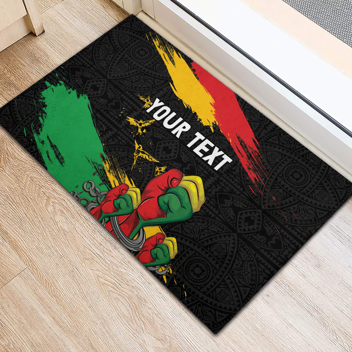 Personalized Juneteenth Freedom Day Rubber Doormat Raised Fist Black Power and Africa Pattern - Wonder Print Shop