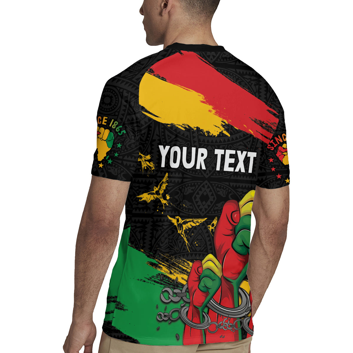 Personalized Juneteenth Freedom Day Rugby Jersey Raised Fist Black Power and Africa Pattern - Wonder Print Shop