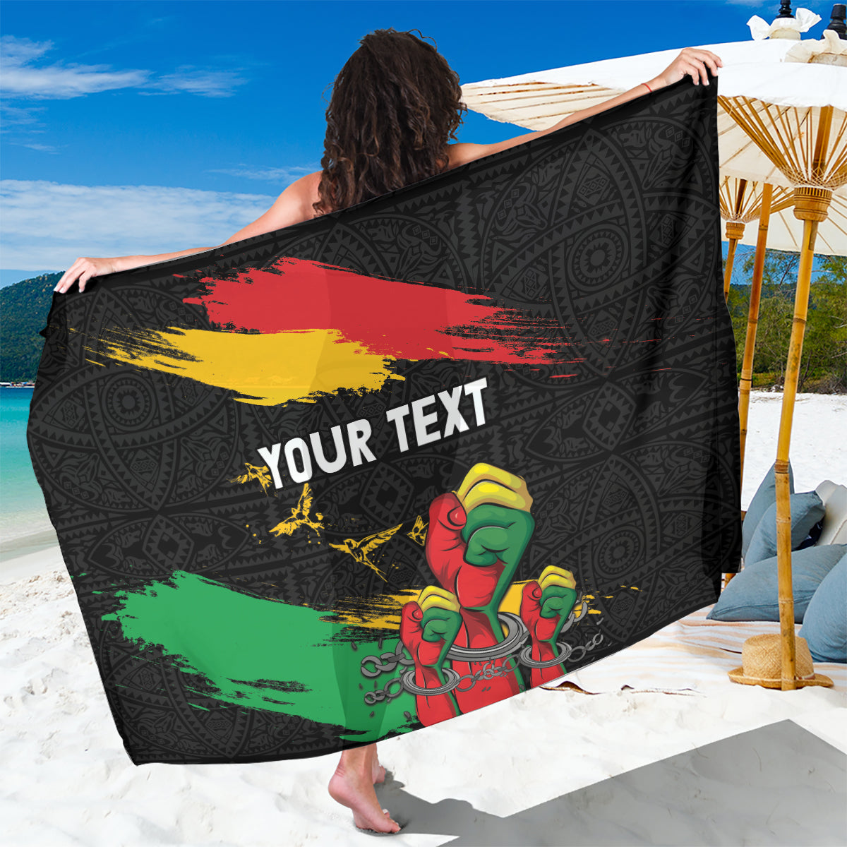 Personalized Juneteenth Freedom Day Sarong Raised Fist Black Power and Africa Pattern - Wonder Print Shop