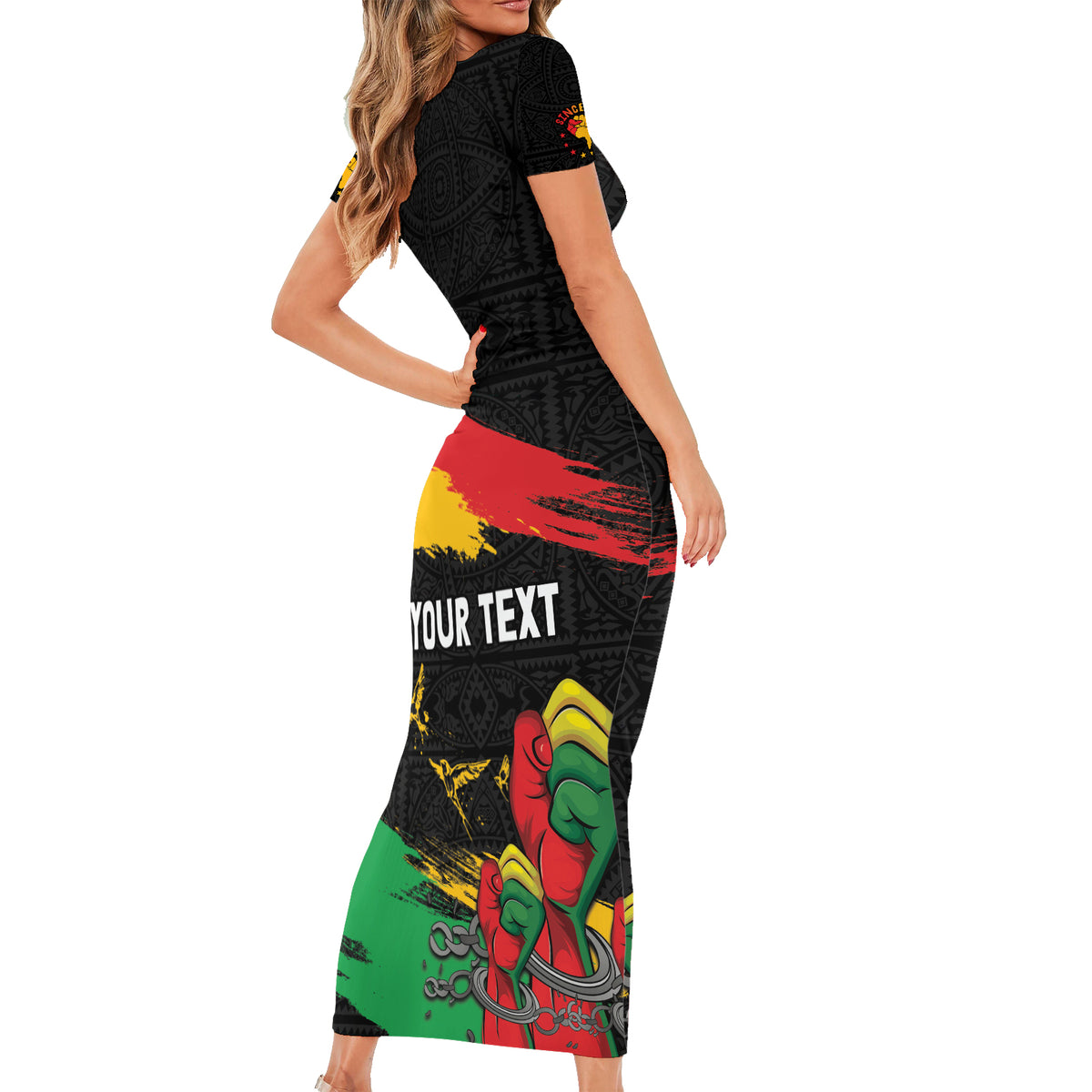 Personalized Juneteenth Freedom Day Short Sleeve Bodycon Dress Raised Fist Black Power and Africa Pattern - Wonder Print Shop