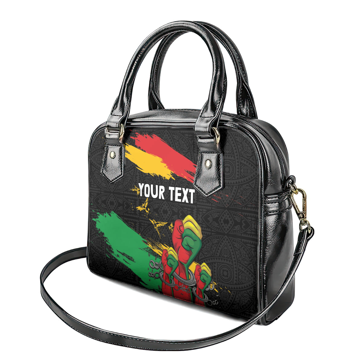 Personalized Juneteenth Freedom Day Shoulder Handbag Raised Fist Black Power and Africa Pattern