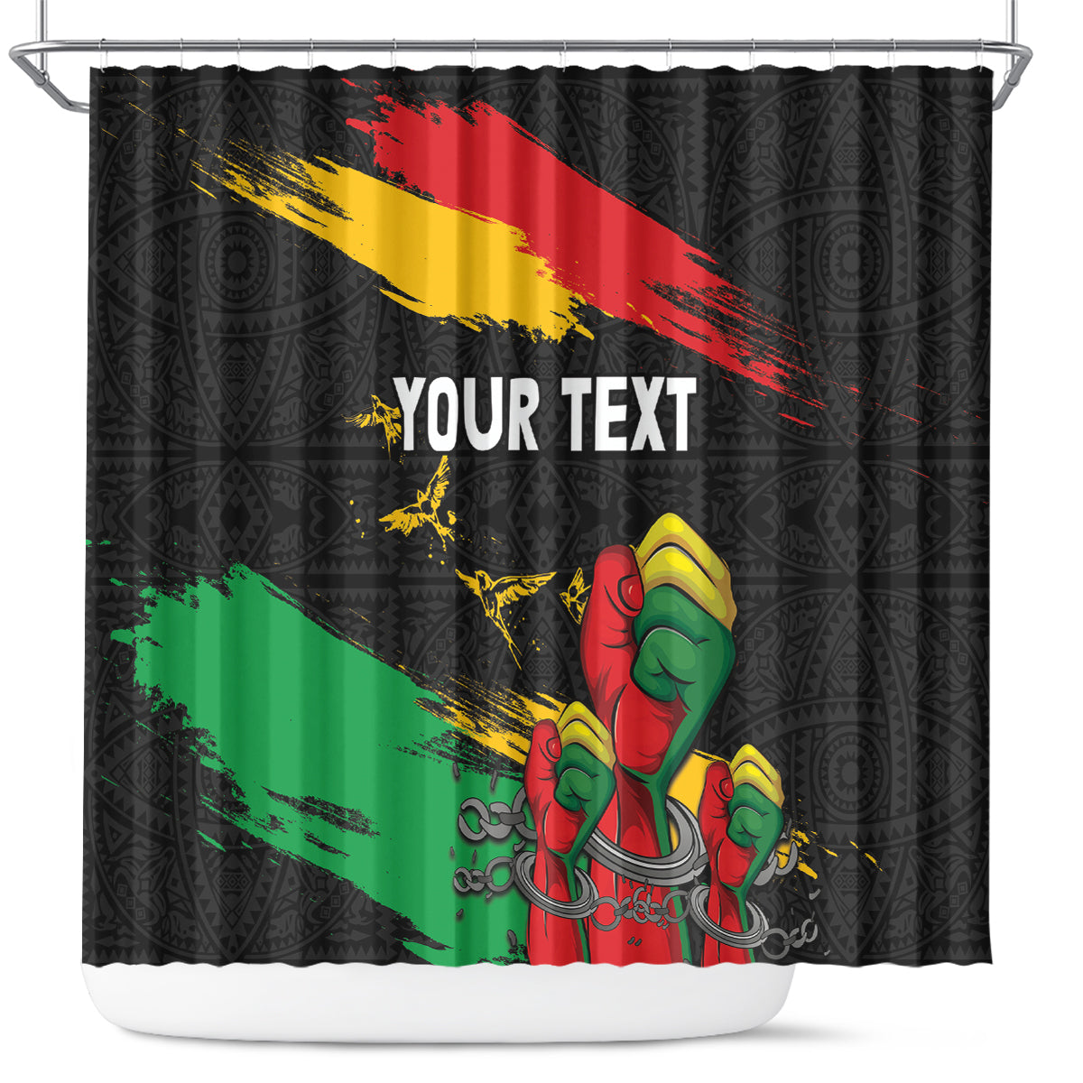 Personalized Juneteenth Freedom Day Shower Curtain Raised Fist Black Power and Africa Pattern
