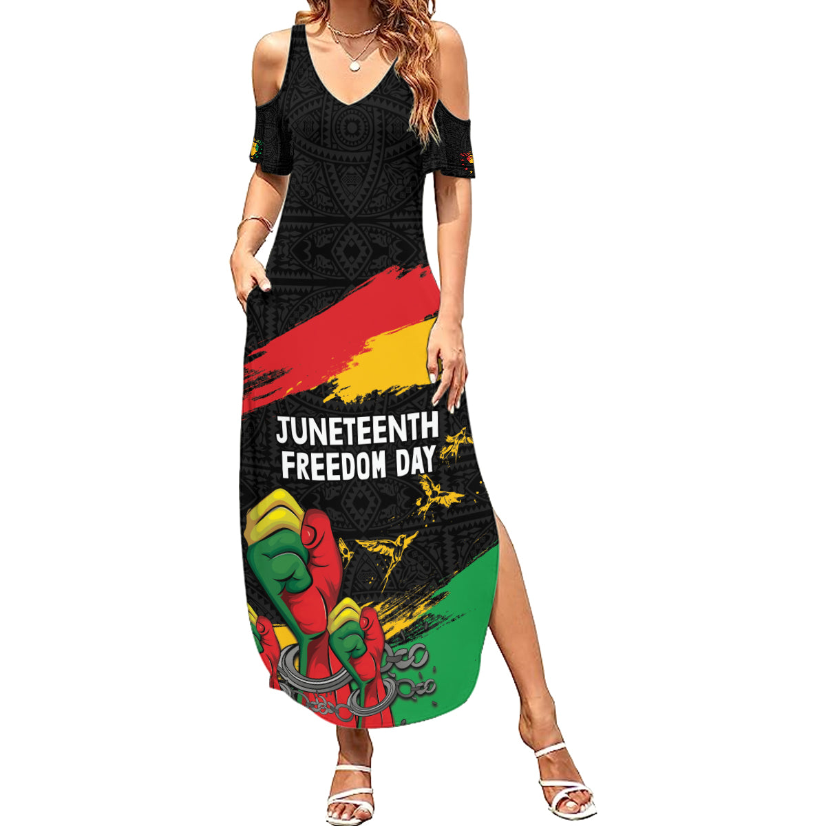 Personalized Juneteenth Freedom Day Summer Maxi Dress Raised Fist Black Power and Africa Pattern - Wonder Print Shop