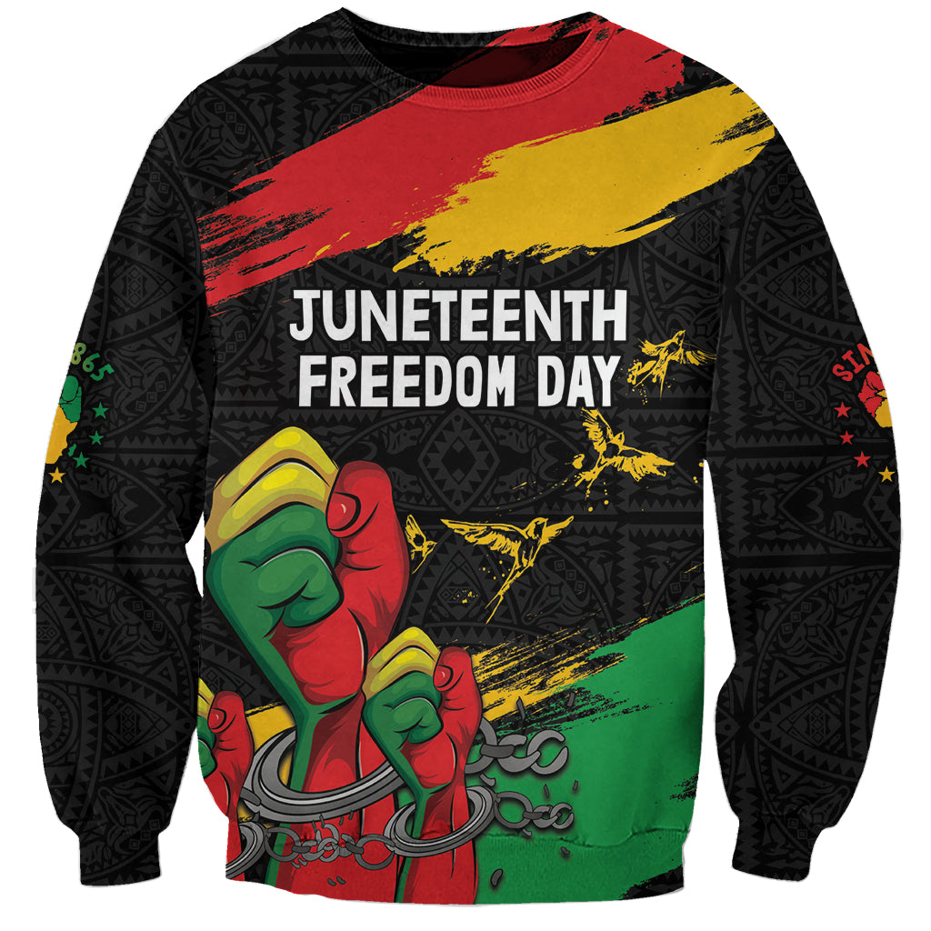 Personalized Juneteenth Freedom Day Sweatshirt Raised Fist Black Power and Africa Pattern - Wonder Print Shop