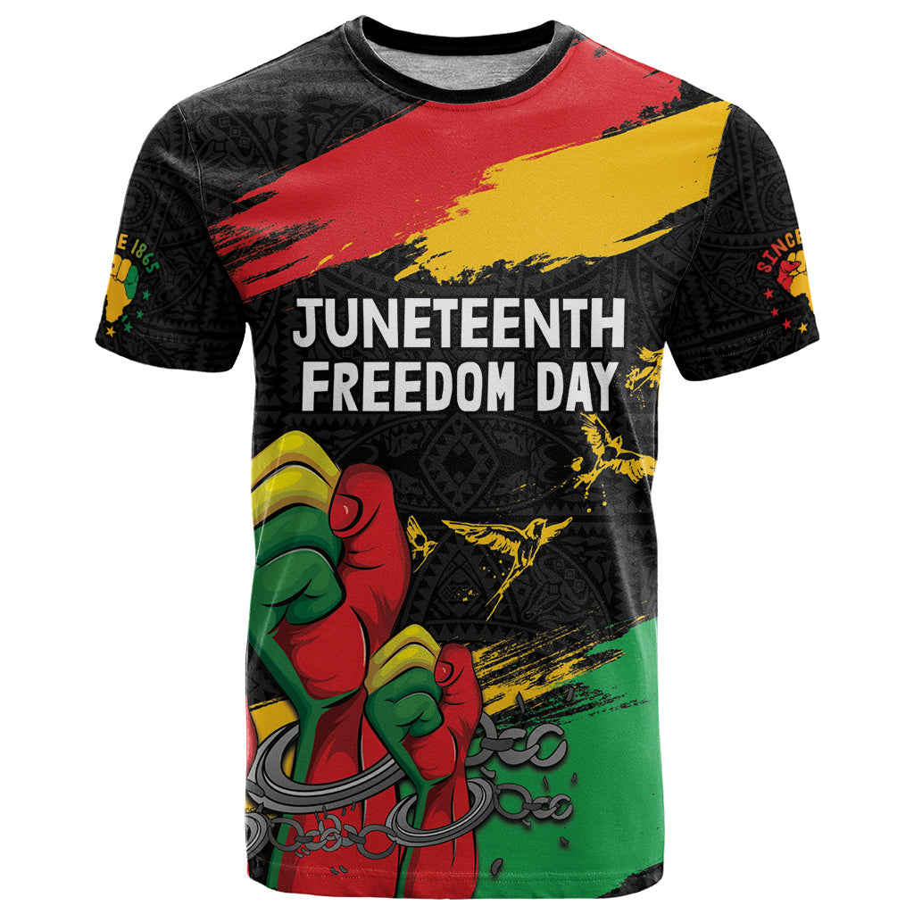 Personalized Juneteenth Freedom Day T Shirt Raised Fist Black Power and Africa Pattern - Wonder Print Shop