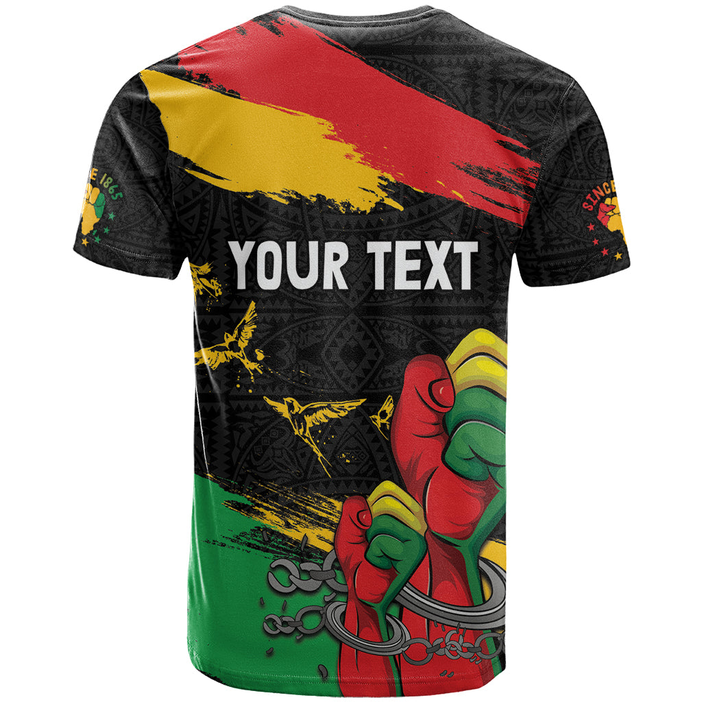 Personalized Juneteenth Freedom Day T Shirt Raised Fist Black Power and Africa Pattern - Wonder Print Shop