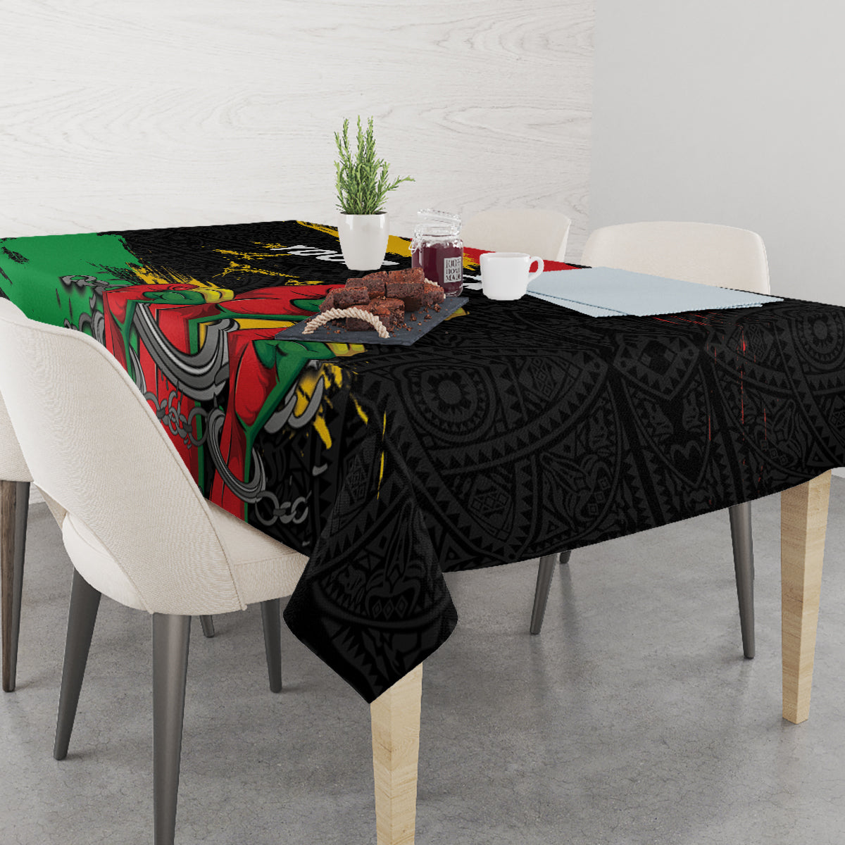 Personalized Juneteenth Freedom Day Tablecloth Raised Fist Black Power and Africa Pattern - Wonder Print Shop