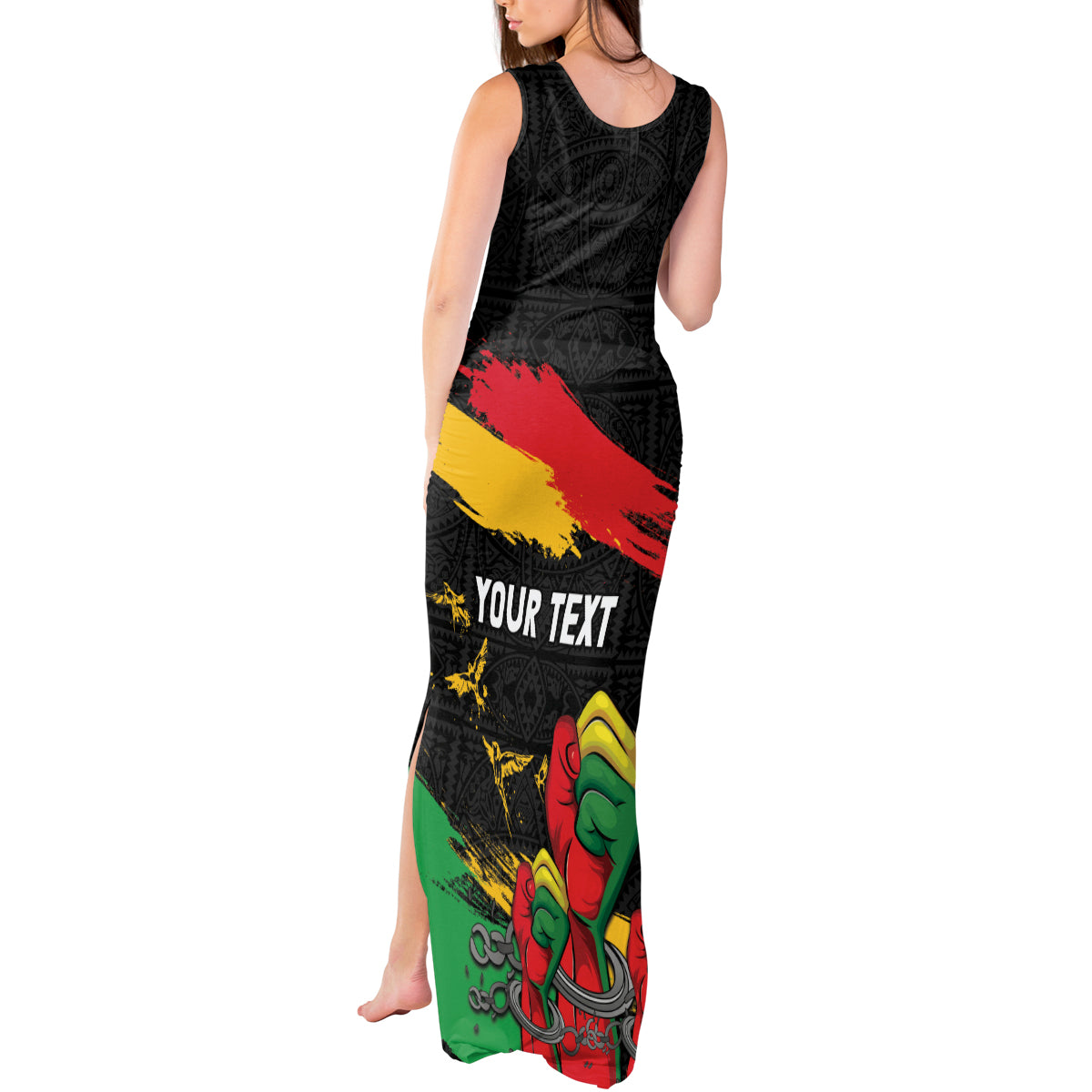 Personalized Juneteenth Freedom Day Tank Maxi Dress Raised Fist Black Power and Africa Pattern - Wonder Print Shop