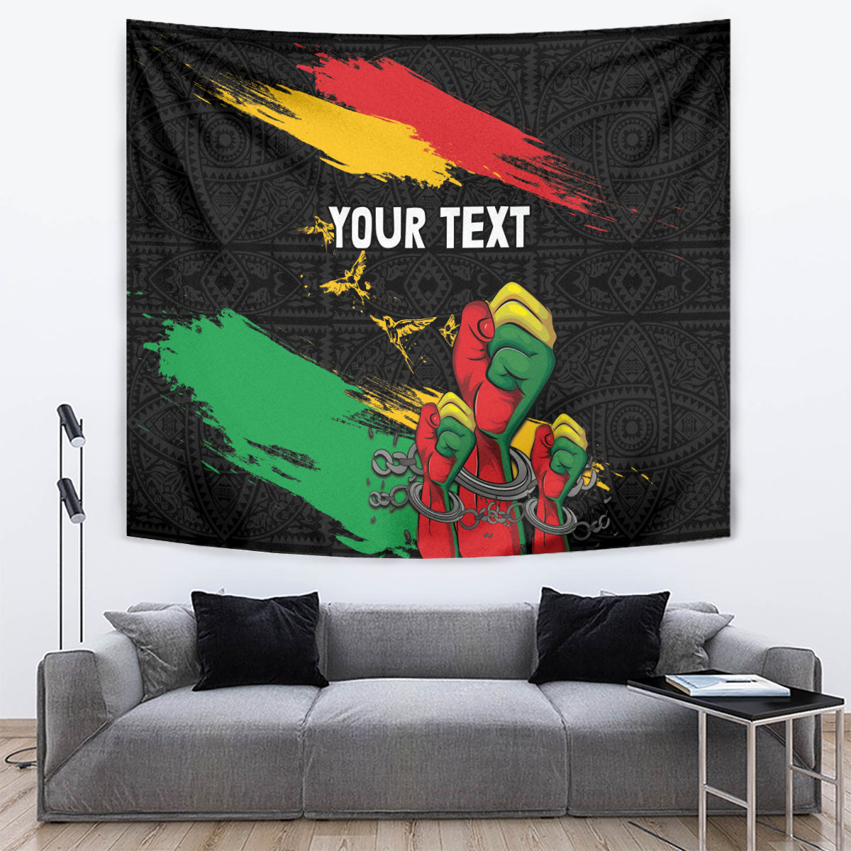 Personalized Juneteenth Freedom Day Tapestry Raised Fist Black Power and Africa Pattern - Wonder Print Shop
