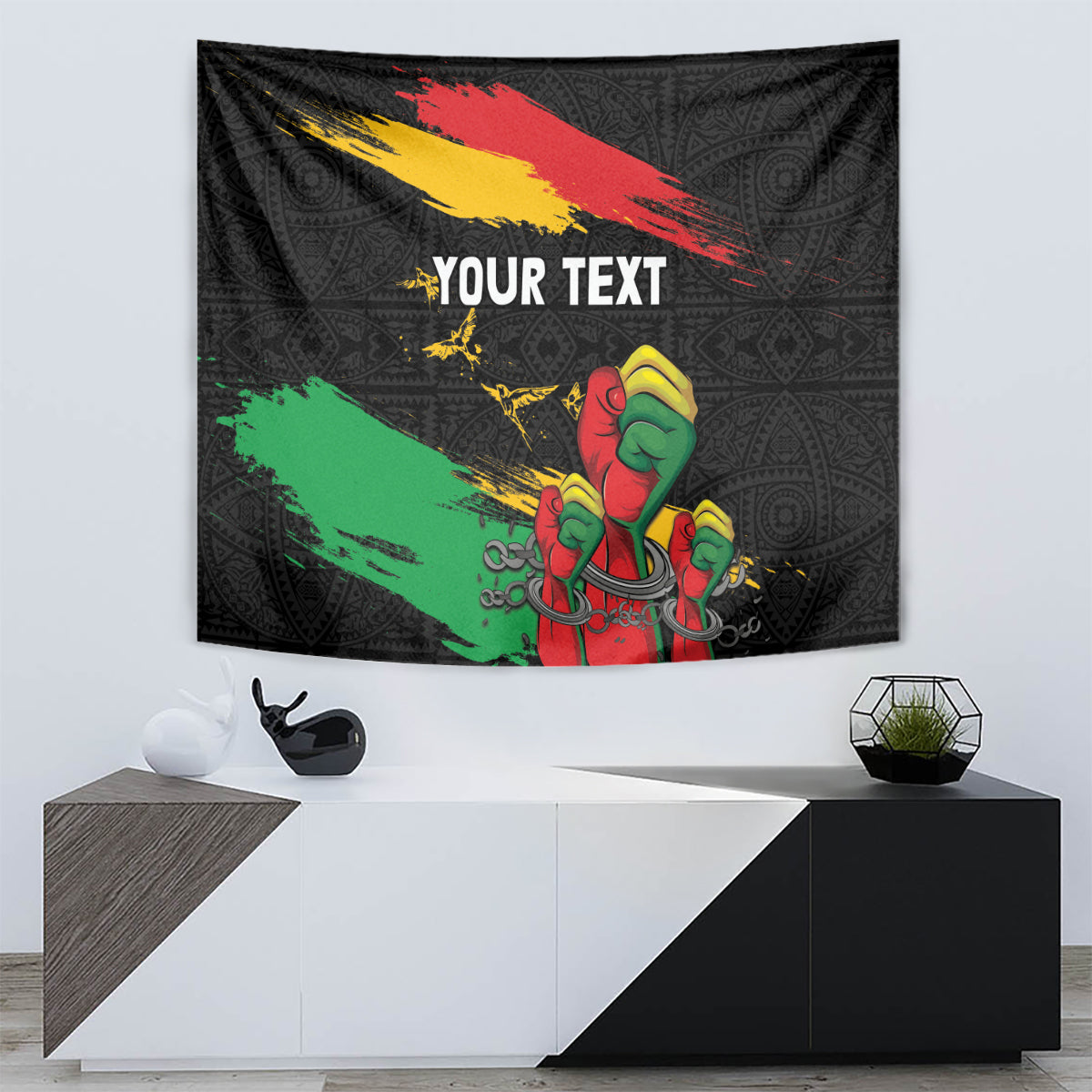 Personalized Juneteenth Freedom Day Tapestry Raised Fist Black Power and Africa Pattern - Wonder Print Shop