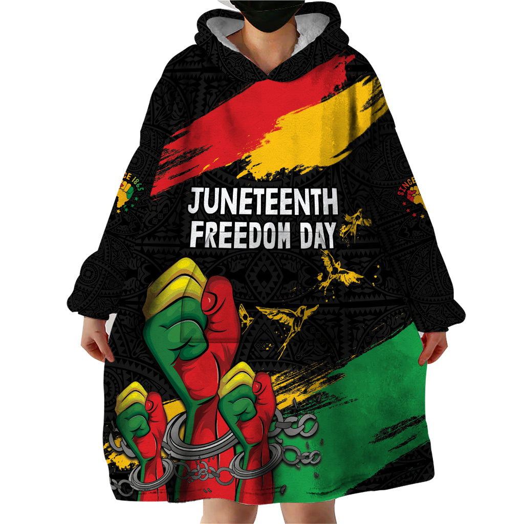 Personalized Juneteenth Freedom Day Wearable Blanket Hoodie Raised Fist Black Power and Africa Pattern - Wonder Print Shop
