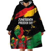 Personalized Juneteenth Freedom Day Wearable Blanket Hoodie Raised Fist Black Power and Africa Pattern - Wonder Print Shop