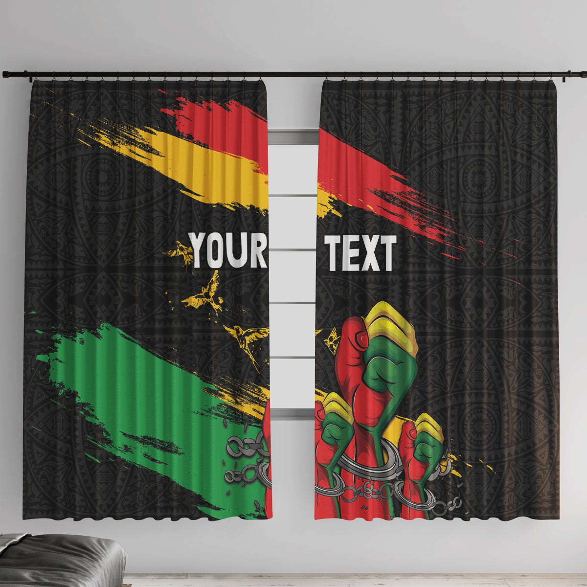 Personalized Juneteenth Freedom Day Window Curtain Raised Fist Black Power and Africa Pattern - Wonder Print Shop