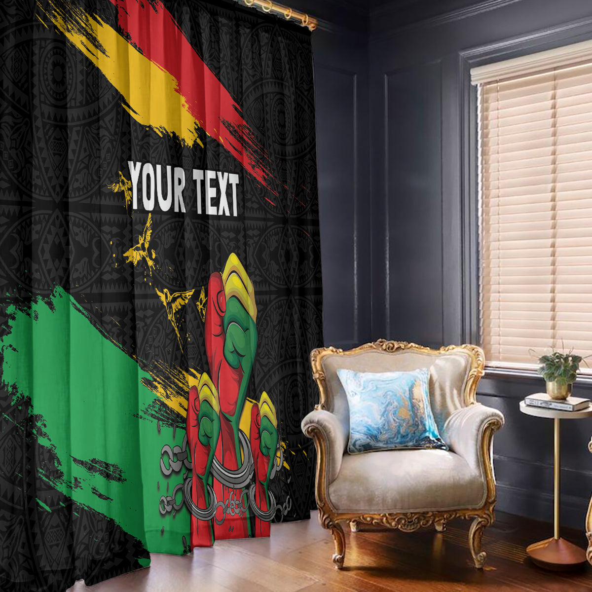 Personalized Juneteenth Freedom Day Window Curtain Raised Fist Black Power and Africa Pattern - Wonder Print Shop