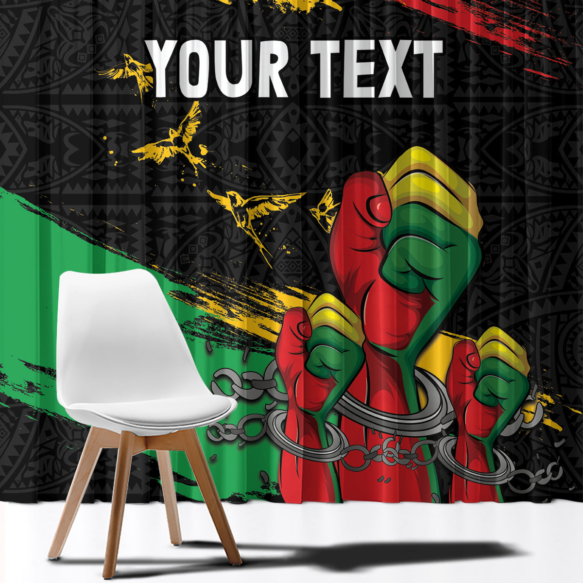 Personalized Juneteenth Freedom Day Window Curtain Raised Fist Black Power and Africa Pattern - Wonder Print Shop