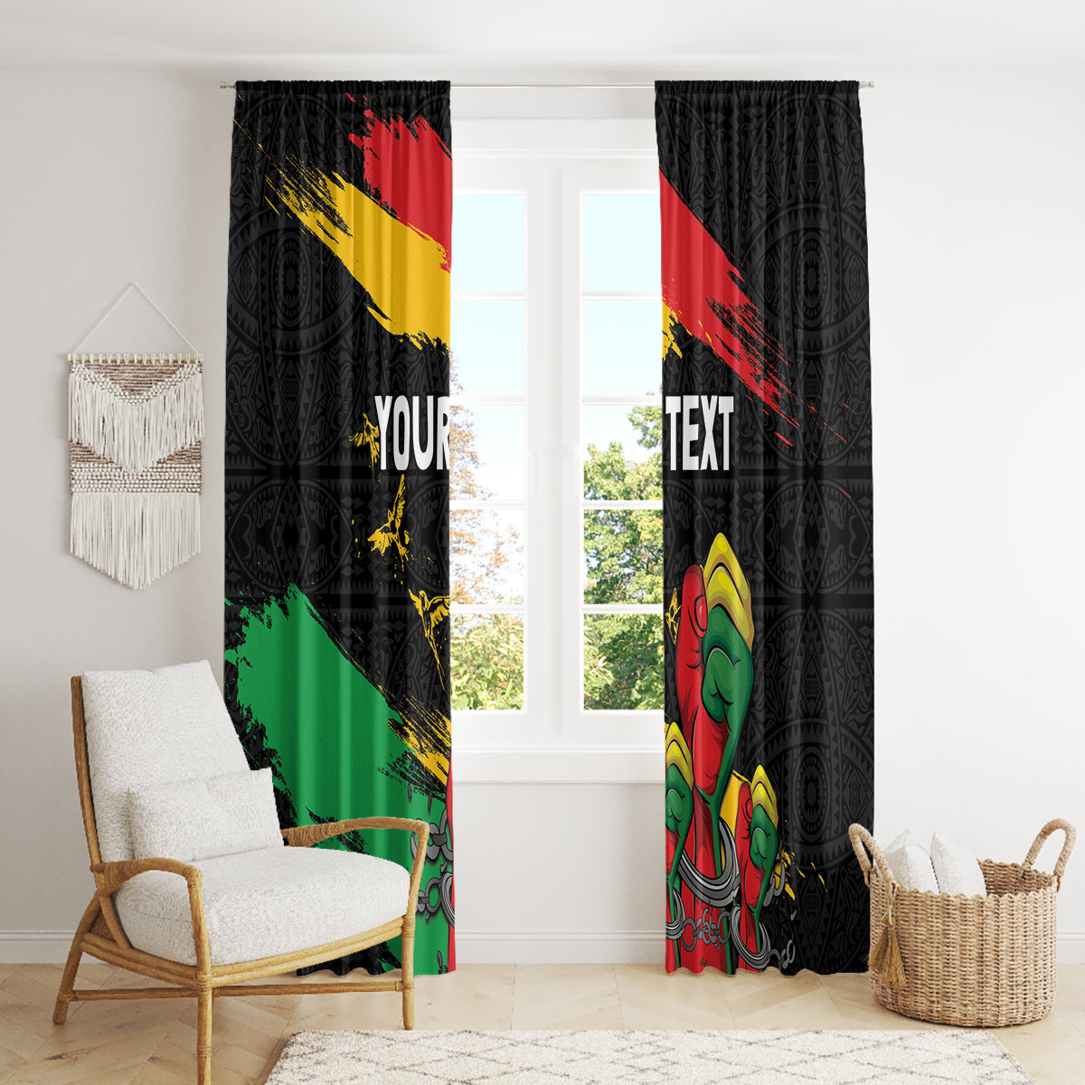 Personalized Juneteenth Freedom Day Window Curtain Raised Fist Black Power and Africa Pattern - Wonder Print Shop