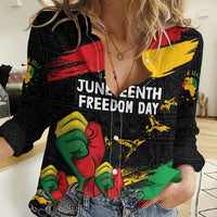 Personalized Juneteenth Freedom Day Women Casual Shirt Raised Fist Black Power and Africa Pattern - Wonder Print Shop