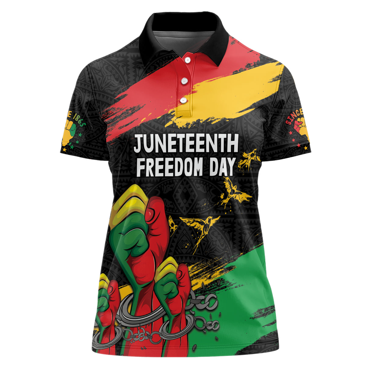 Personalized Juneteenth Freedom Day Women Polo Shirt Raised Fist Black Power and Africa Pattern - Wonder Print Shop