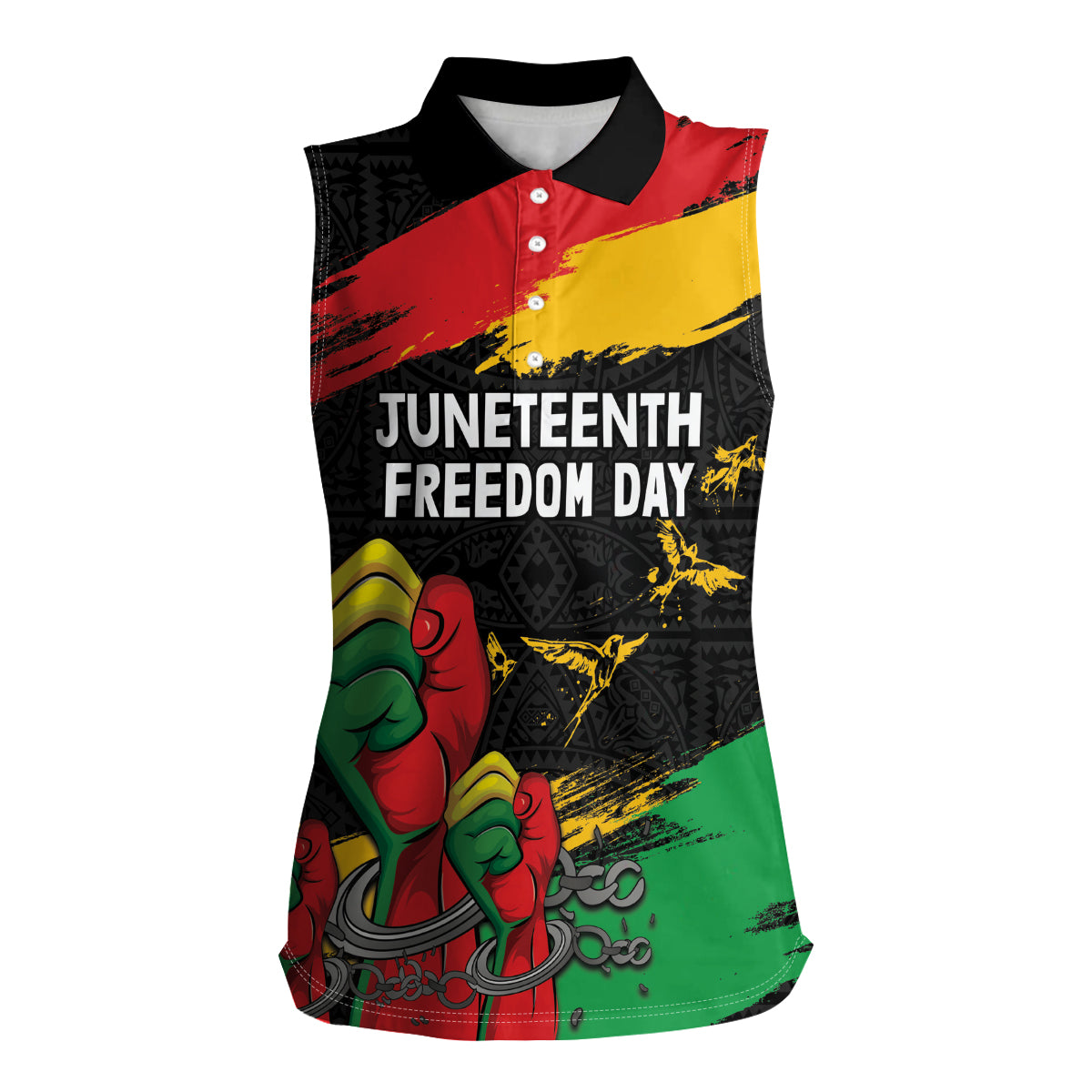 Personalized Juneteenth Freedom Day Women Sleeveless Polo Shirt Raised Fist Black Power and Africa Pattern - Wonder Print Shop