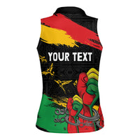 Personalized Juneteenth Freedom Day Women Sleeveless Polo Shirt Raised Fist Black Power and Africa Pattern - Wonder Print Shop
