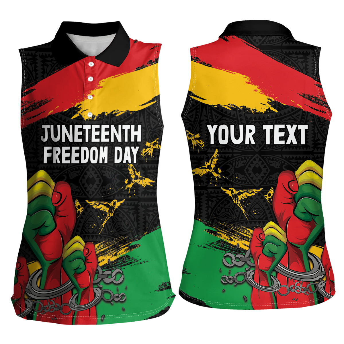 Personalized Juneteenth Freedom Day Women Sleeveless Polo Shirt Raised Fist Black Power and Africa Pattern - Wonder Print Shop