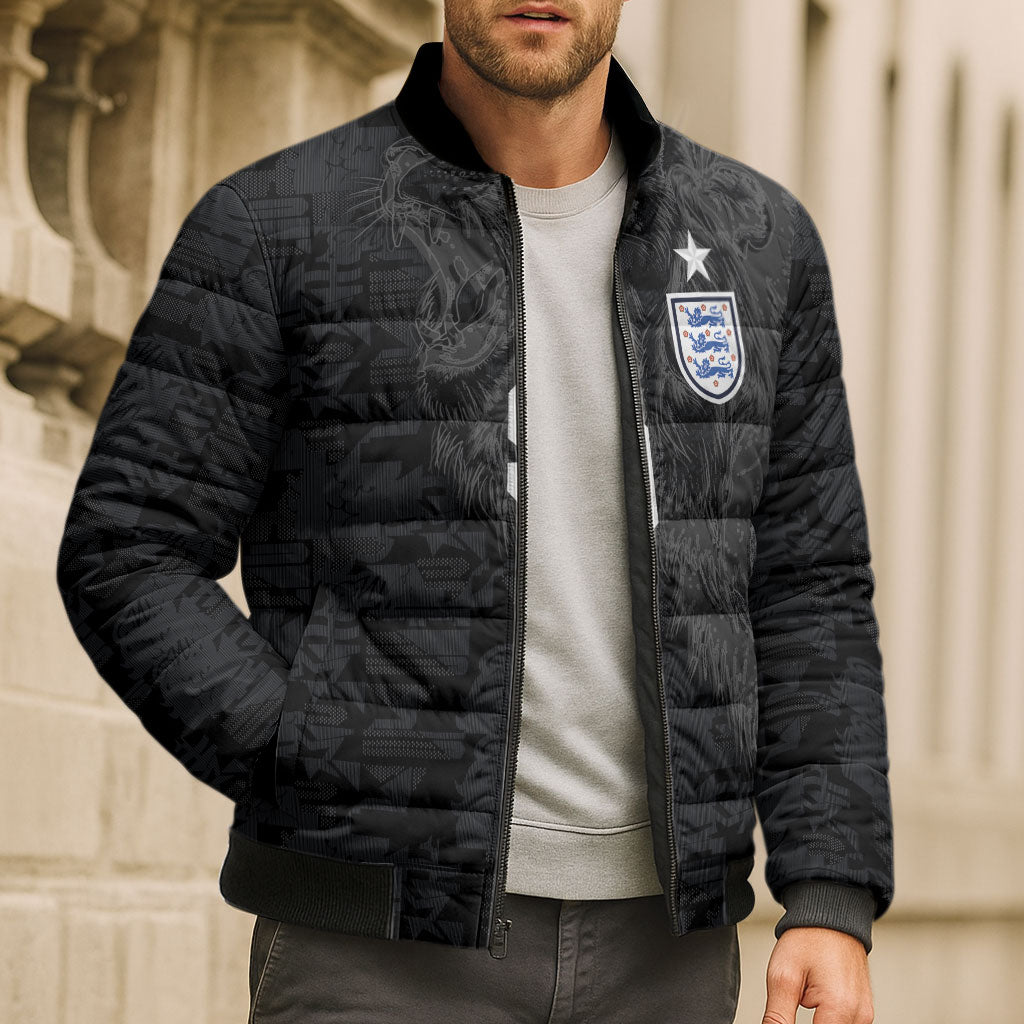 England National Football Custom Bomber Puffer Jacket Lions Roar 2026 Glory Black