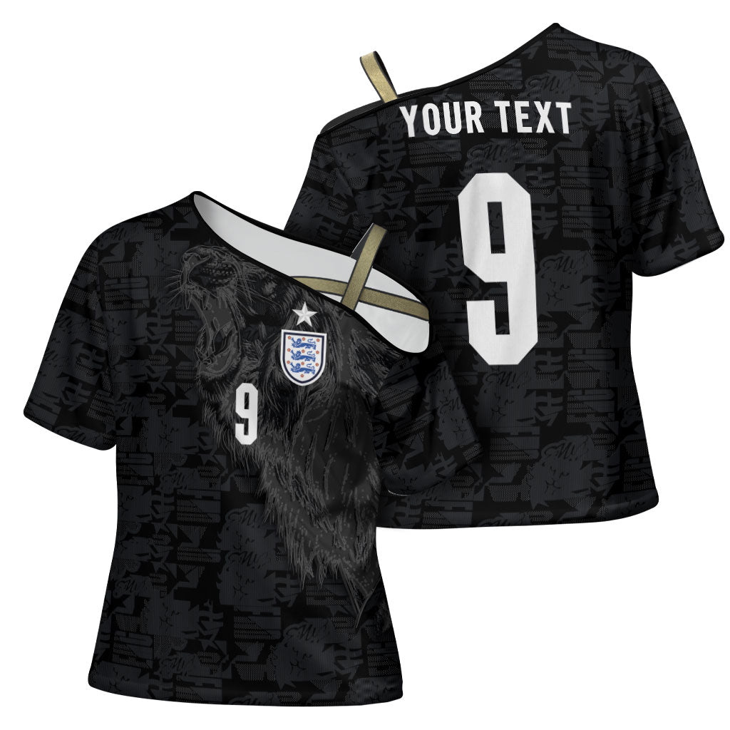 England National Football Custom Cross Shoulder Shirt Lions Roar 2026 Glory Black