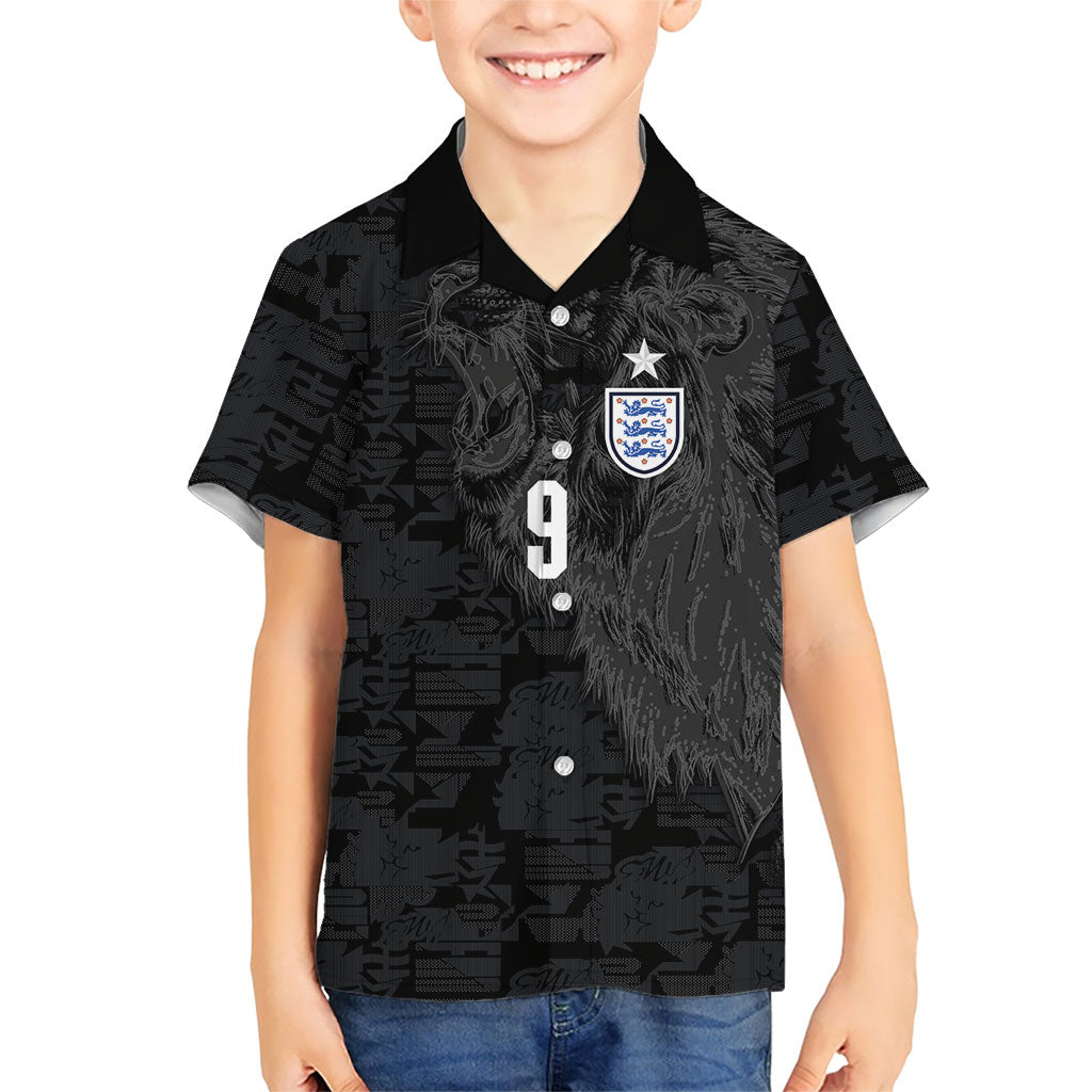 England National Football Custom Kid Hawaiian Shirt Lions Roar 2026 Glory Black