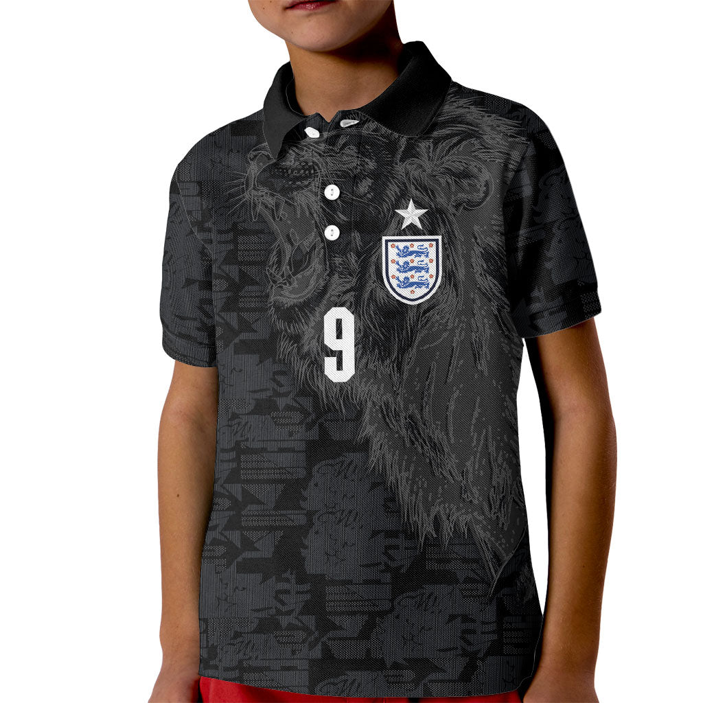 England National Football Custom Kid Polo Shirt Lions Roar 2026 Glory Black