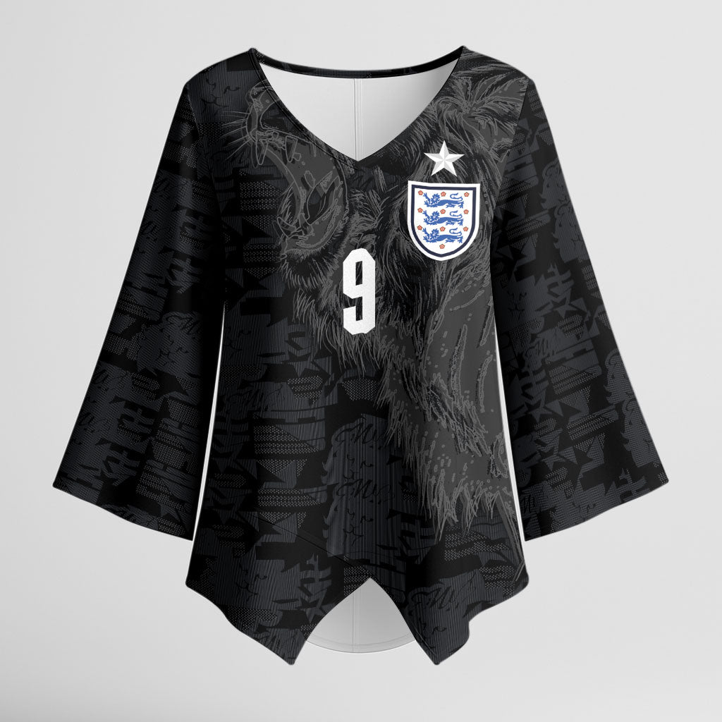 England National Football Custom Kimono Sleeve Blouse Lions Roar 2026 Glory Black