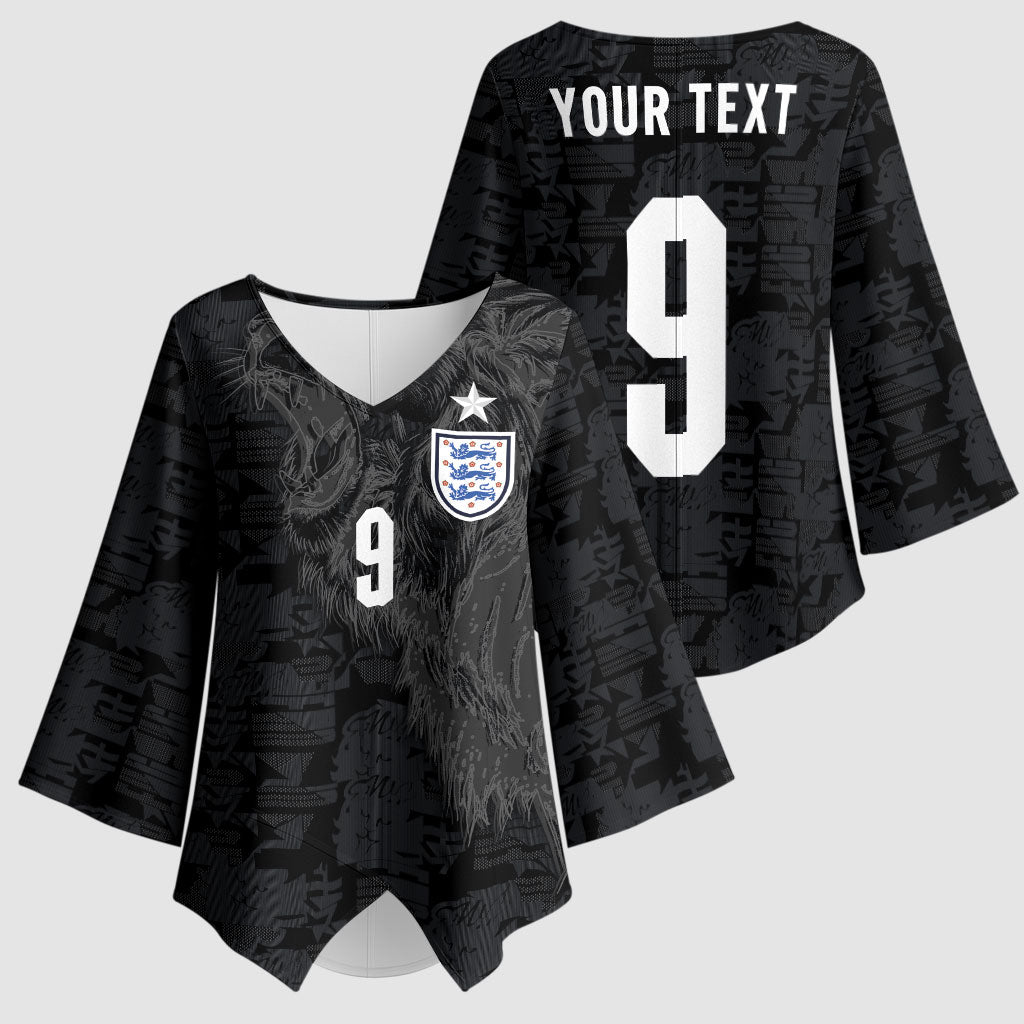 England National Football Custom Kimono Sleeve Blouse Lions Roar 2026 Glory Black