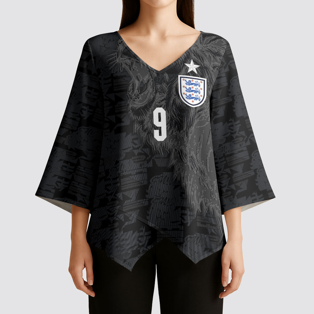 England National Football Custom Kimono Sleeve Blouse Lions Roar 2026 Glory Black