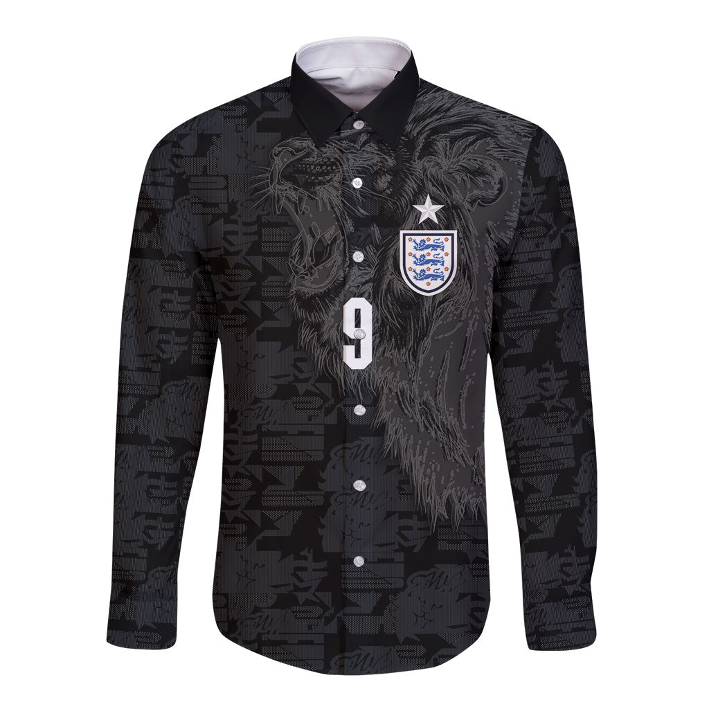 England National Football Custom Long Sleeve Button Shirt Lions Roar 2026 Glory Black