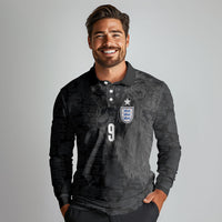 England National Football Custom Long Sleeve Polo Shirt Lions Roar 2026 Glory Black