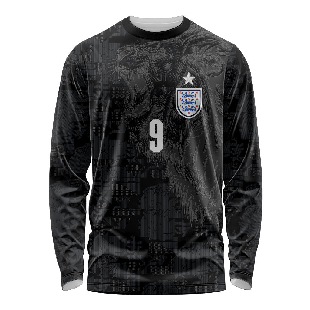 England National Football Custom Long Sleeve Shirt Lions Roar 2026 Glory Black