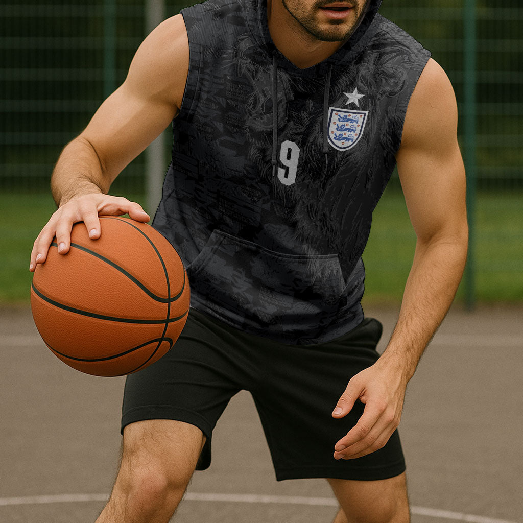 England National Football Custom Sleeveless Hoodie Lions Roar 2026 Glory Black