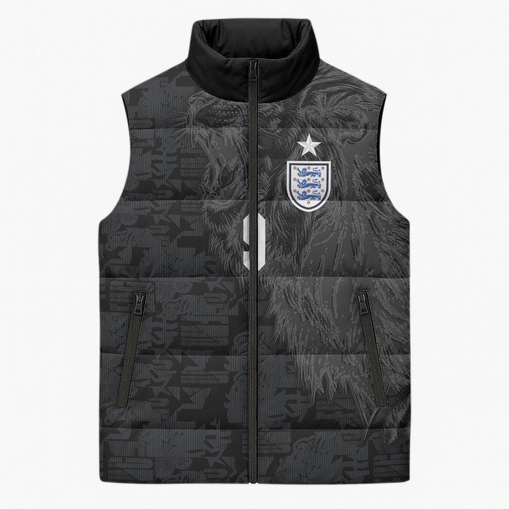 England National Football Custom Sleeveless Puffer Jacket Lions Roar 2026 Glory Black