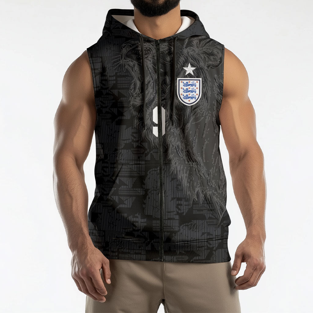 England National Football Custom Sleeveless Zip Hoodie Lions Roar 2026 Glory Black