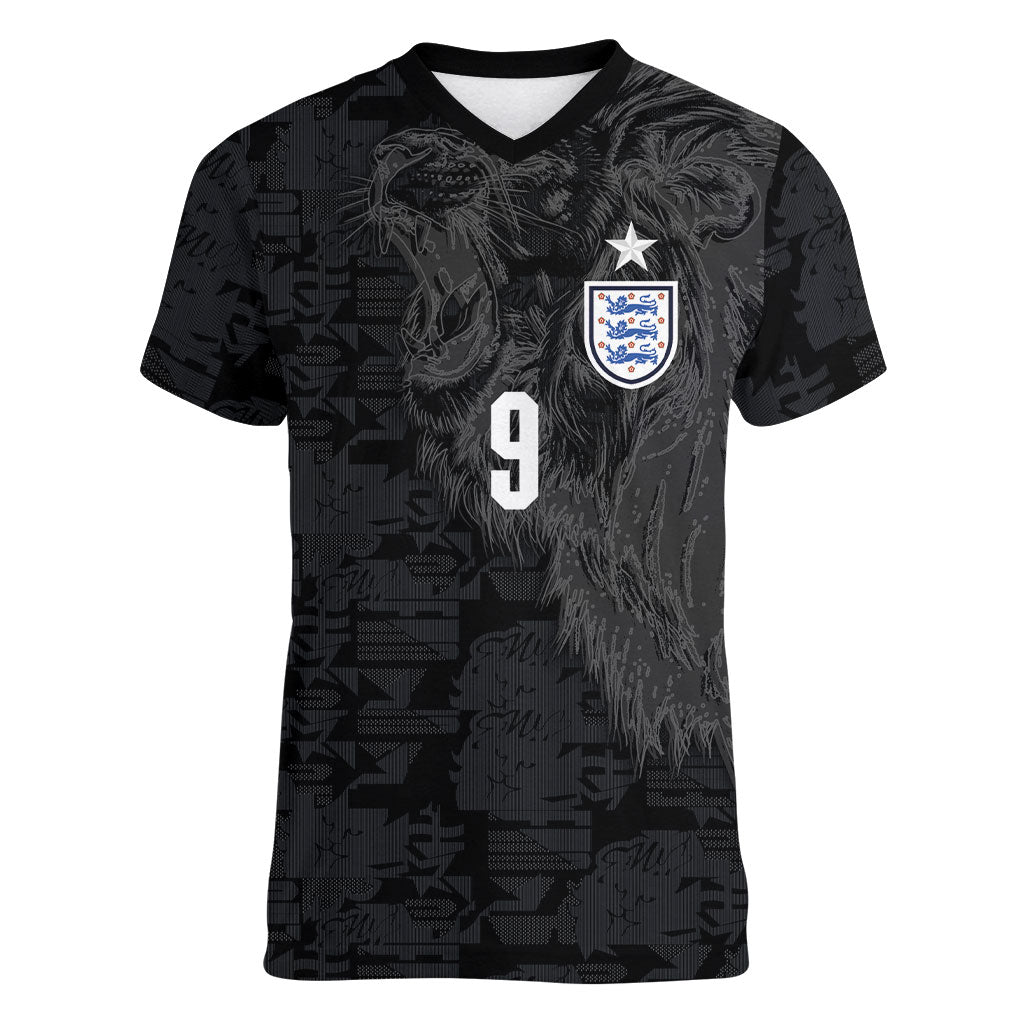 England National Football Custom Women V-Neck T-Shirt Lions Roar 2026 Glory Black
