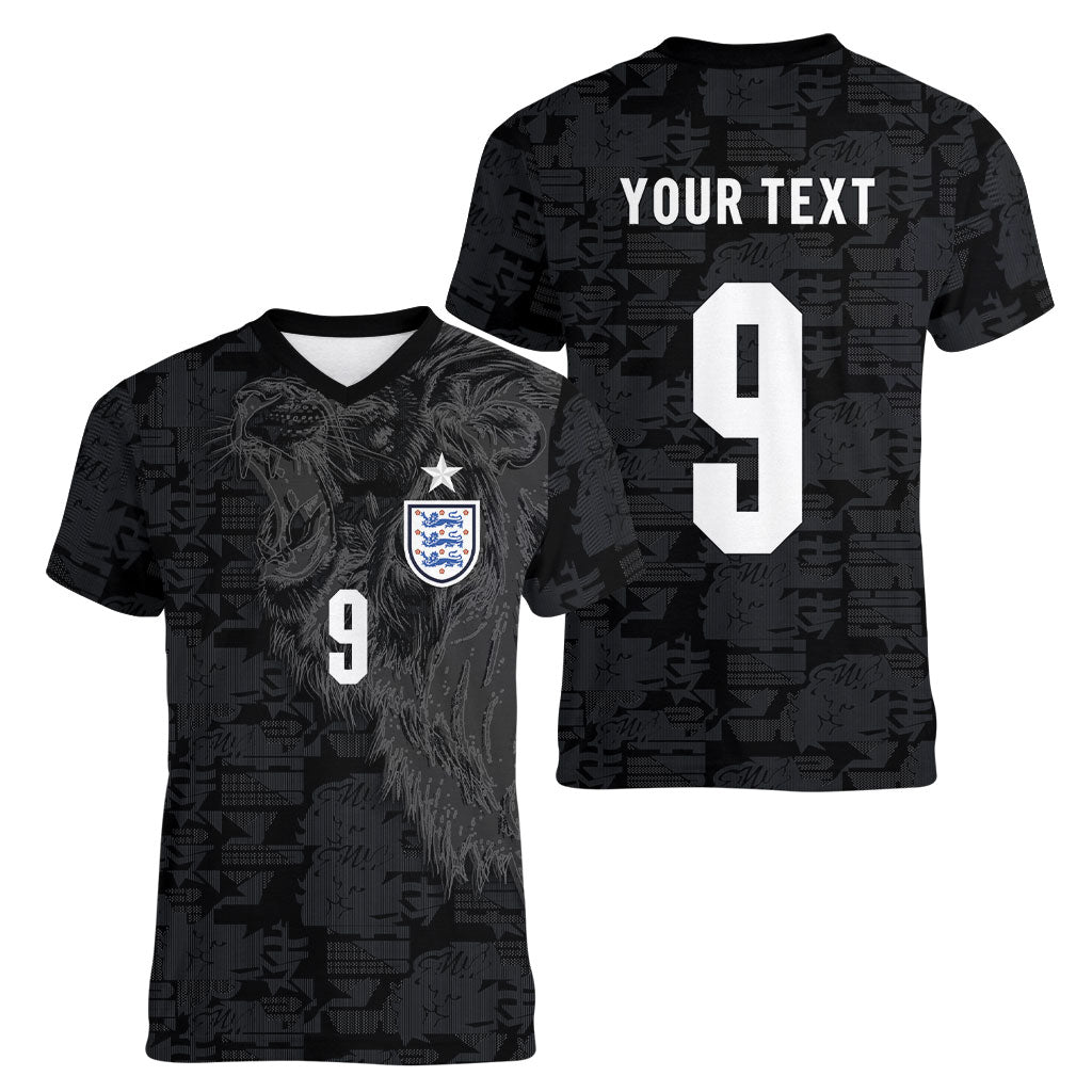 England National Football Custom Women V-Neck T-Shirt Lions Roar 2026 Glory Black