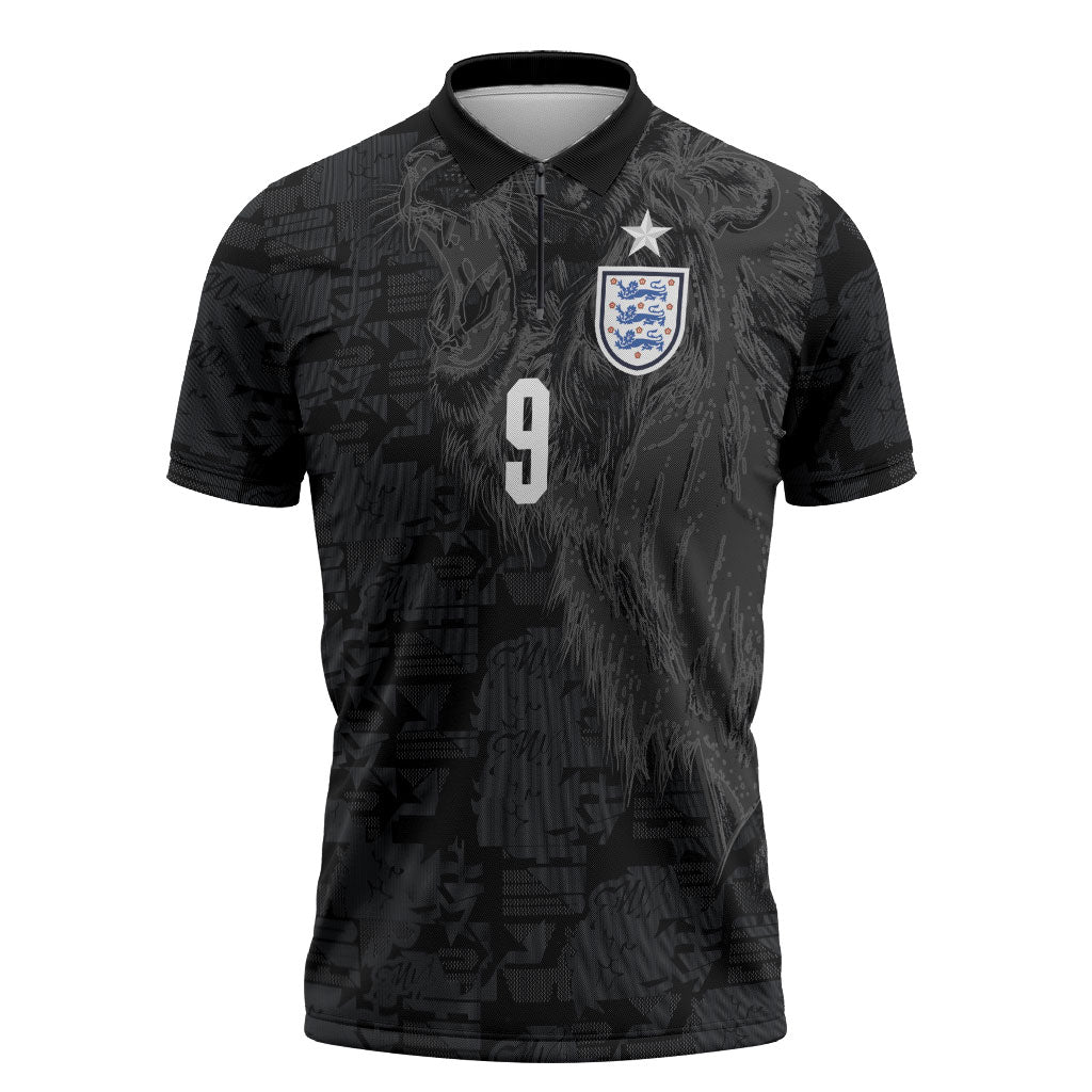 England National Football Custom Zipper Polo Shirt Lions Roar 2026 Glory Black